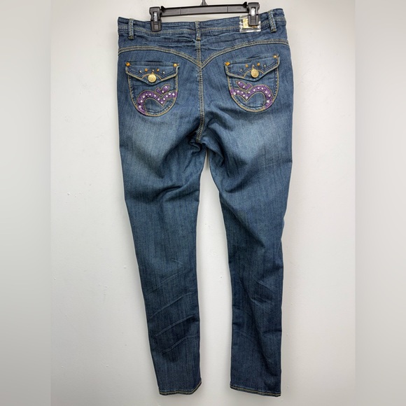 Apple Bottoms Y2K size 16 Women’s Blue Denim Mid Rise Embellished Skinny Jeans - Picture 1 of 11